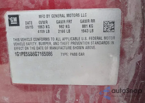 2016 Chevrolet Cruze Limited 1Lt Auto from USA, damaged, VIN 1G1PE5SB6G7165086